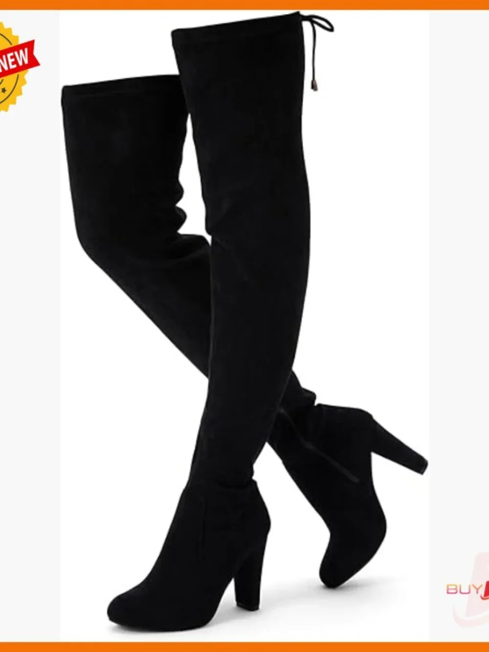 Women's Suede Thigh High Over Knee Boots with Chunky Heel Inner Zipper